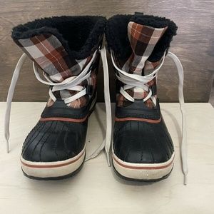 Sorel Youth Tivoli Boots Unisex Size 6 Cinder Reef Plaid Waterproof Brown